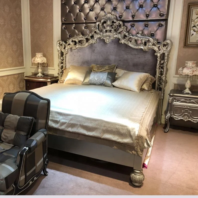 Italian style  modern luxury bed full upholstered fabric bed room furniture hotel use big headboard bed genuine leather