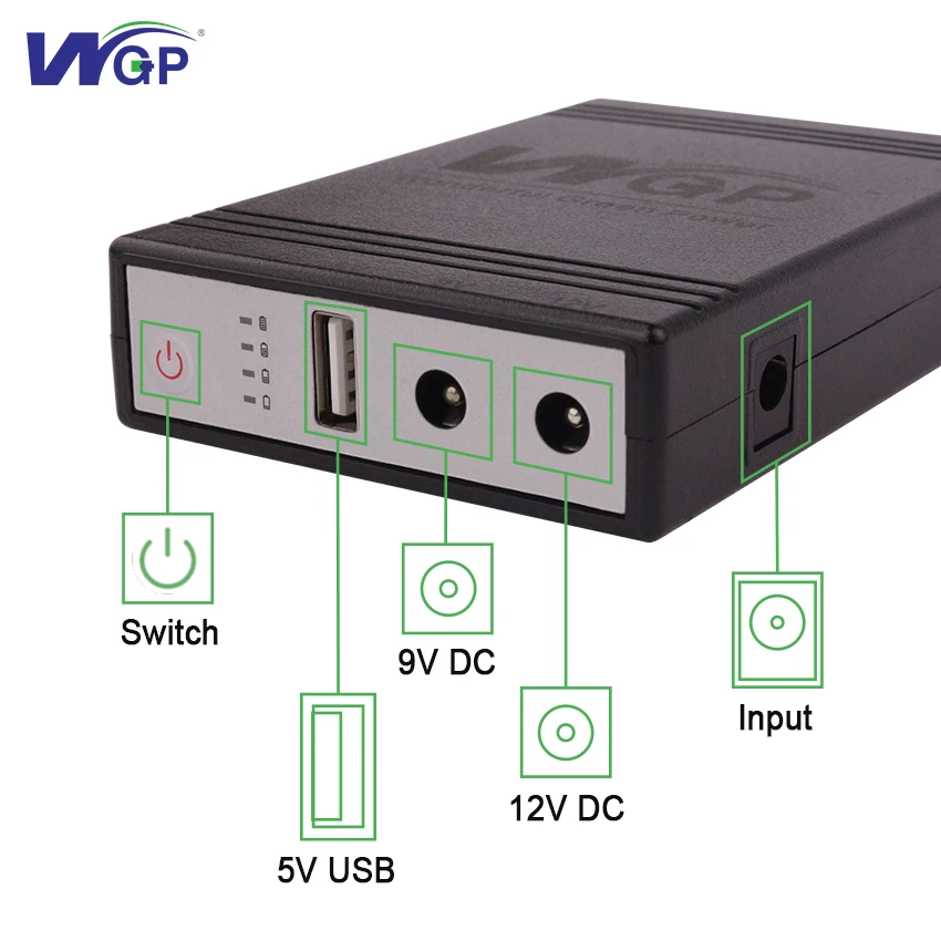 WGP 10000mah multiple output UPS DC Output 5V 9V 12V Mini UPS for WiFi Router Camera 12V Mini UPS