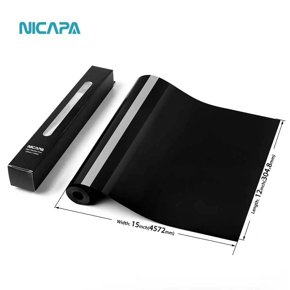 Nicapa Black Heat Transfer Print PU Vinyl HTV Roll Sheets for Clothing Craft DIY Free Sample