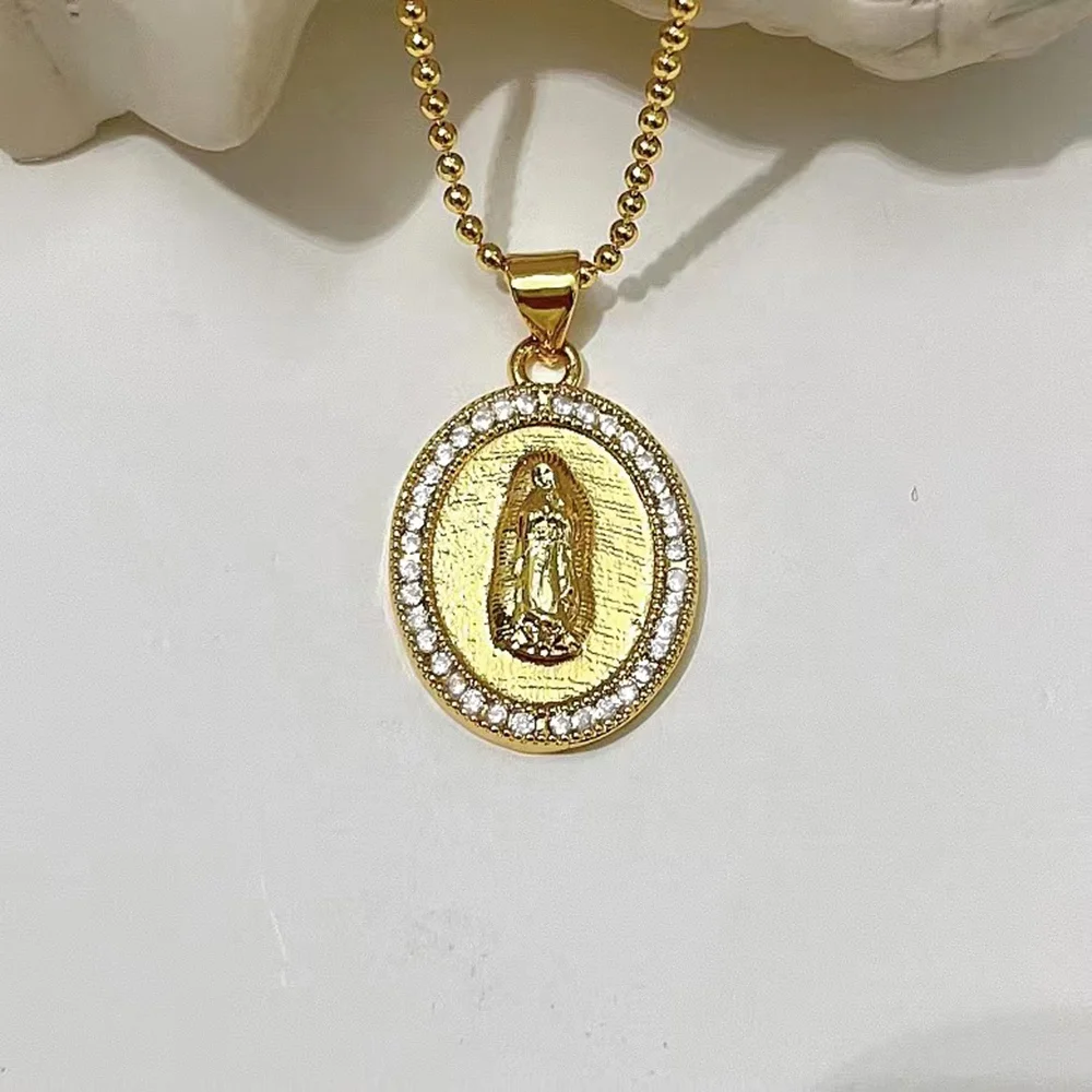 Classic hot selling copper inlaid zircon 18k gold plated Guadalupe necklace