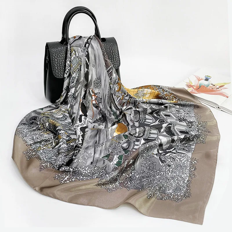 China Wholesale 2022 Spring Luxury Silk Satin Scarves Head Hijab 90x90cm Square Silk Bandana Scarf