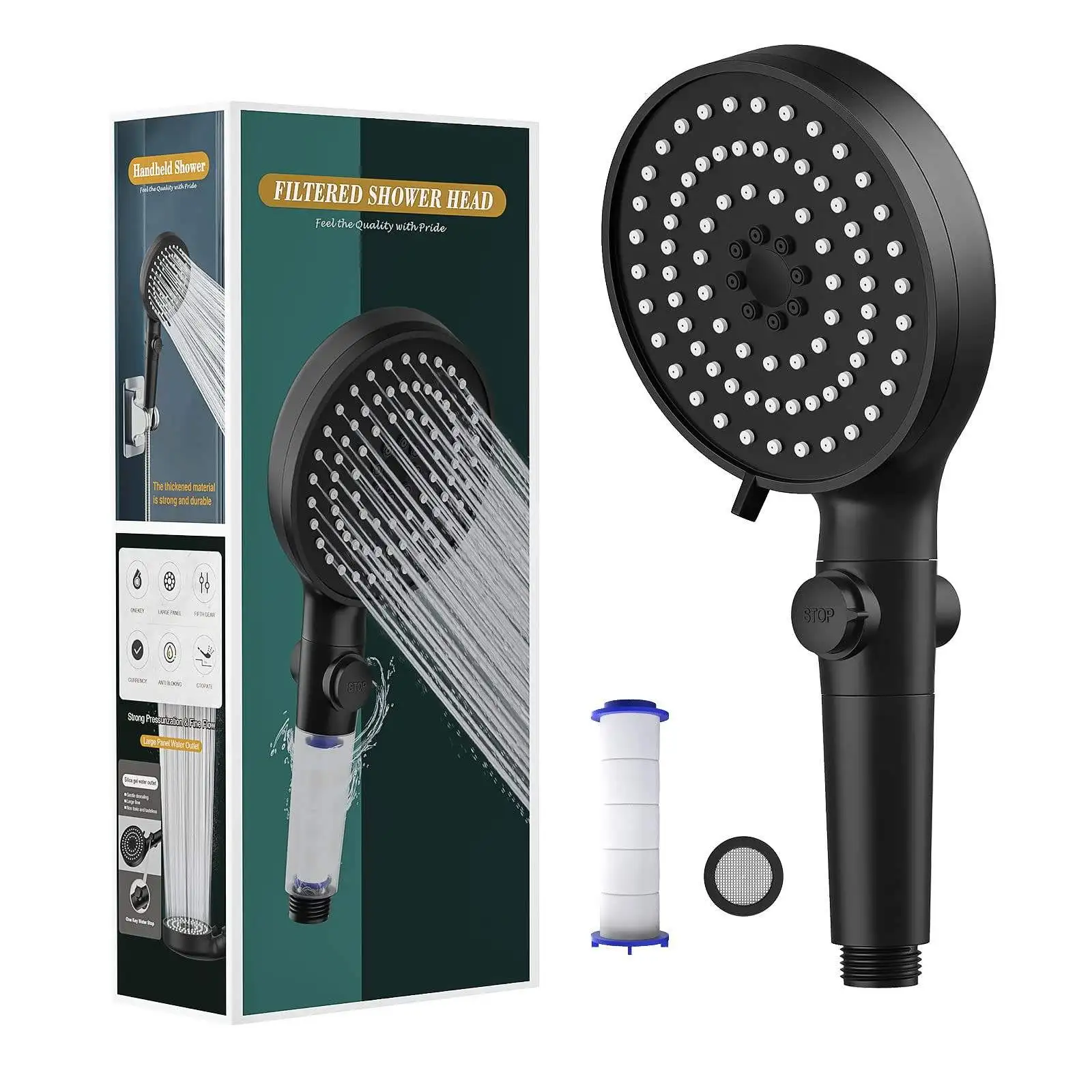 5 Function High Pressure Shower Head Handheld Bathroom Spray Shower Head With Filter
