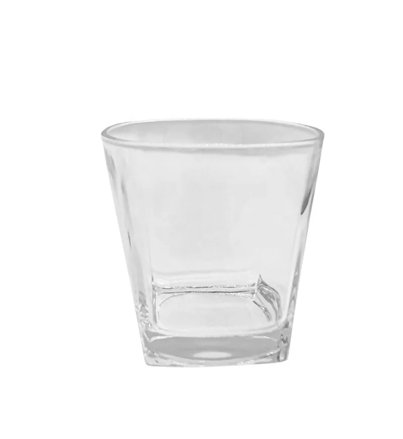 
Оптовая продажа современная простая гладкая стеклянная посуда с золотым ободком шестигранное квадратное дно чашки для виски 