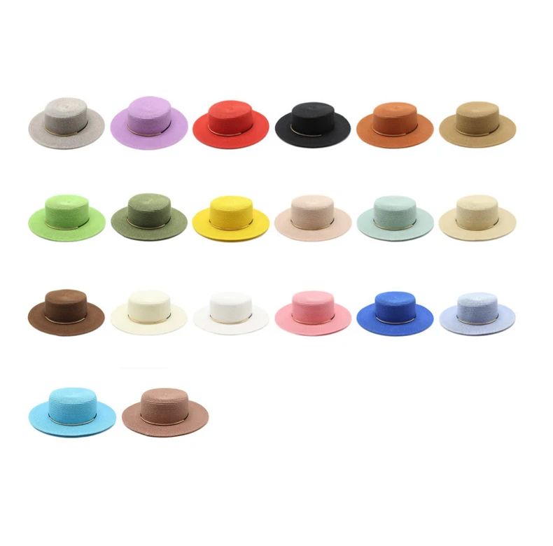  Wholesale Summer Women Straw Wide Brim Custom Color Plain Paper band Beach Panama Fedora