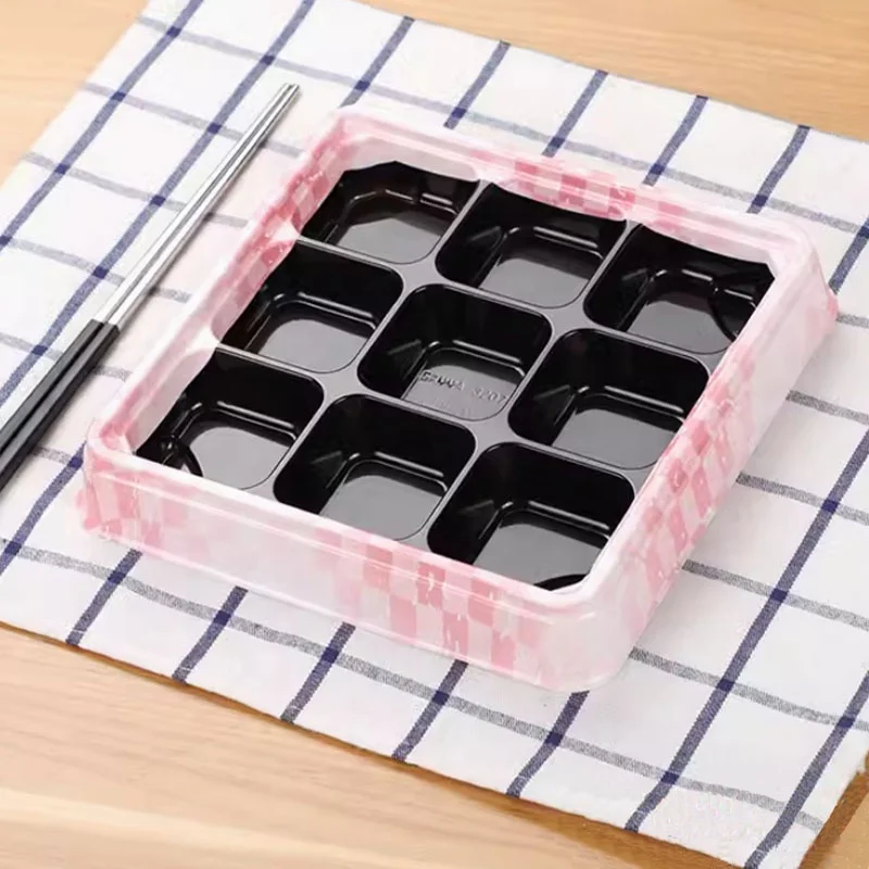 Square 9 compartment Take-out Sushi Trays Disposable Sushi Salmon Sashimi Platter Japanese-style Packing Box