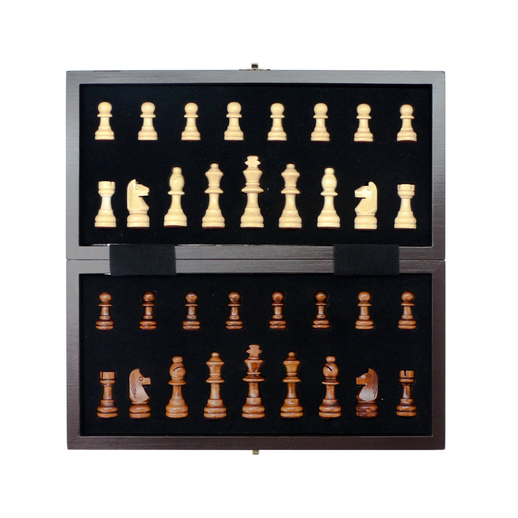Scrollwork on Sides Chess Set 11.4' Magnetic Wooden Chess Game Set Elegant Chess Box with Gold Accents