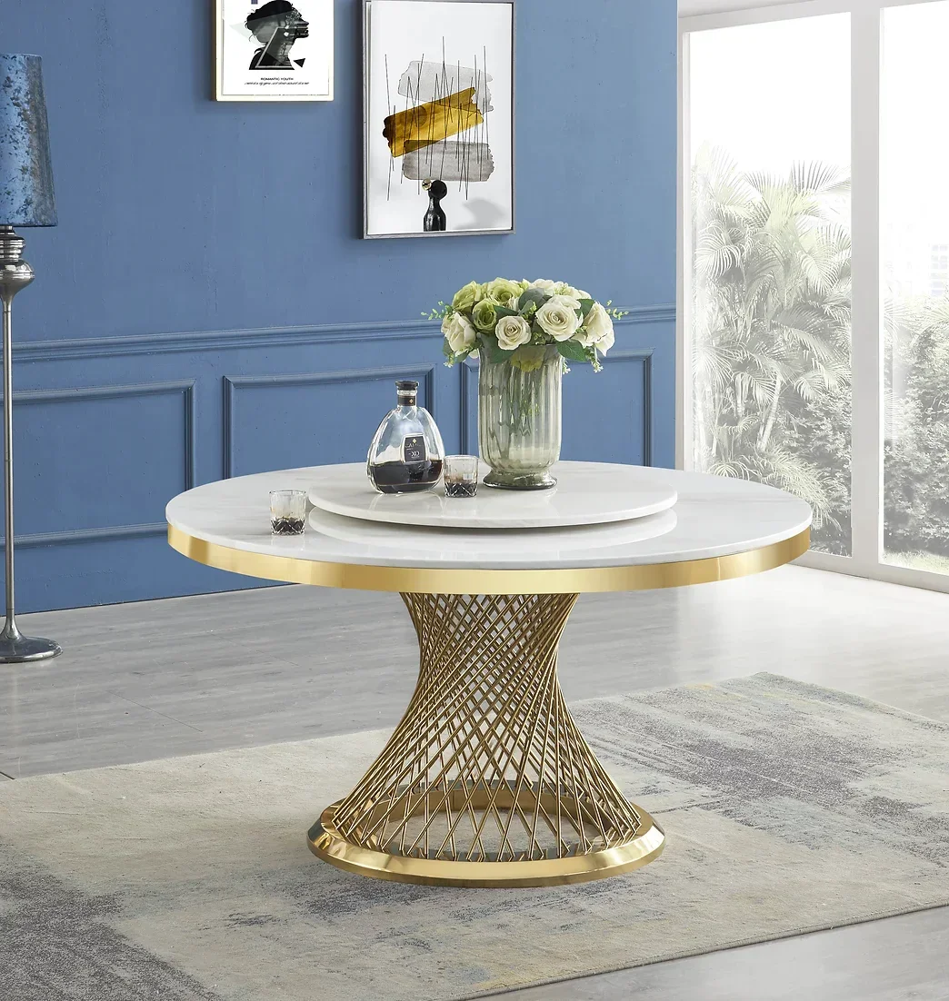 New design Glass round table for wedding and event stainless steel wedding table gold luxury golden dining table