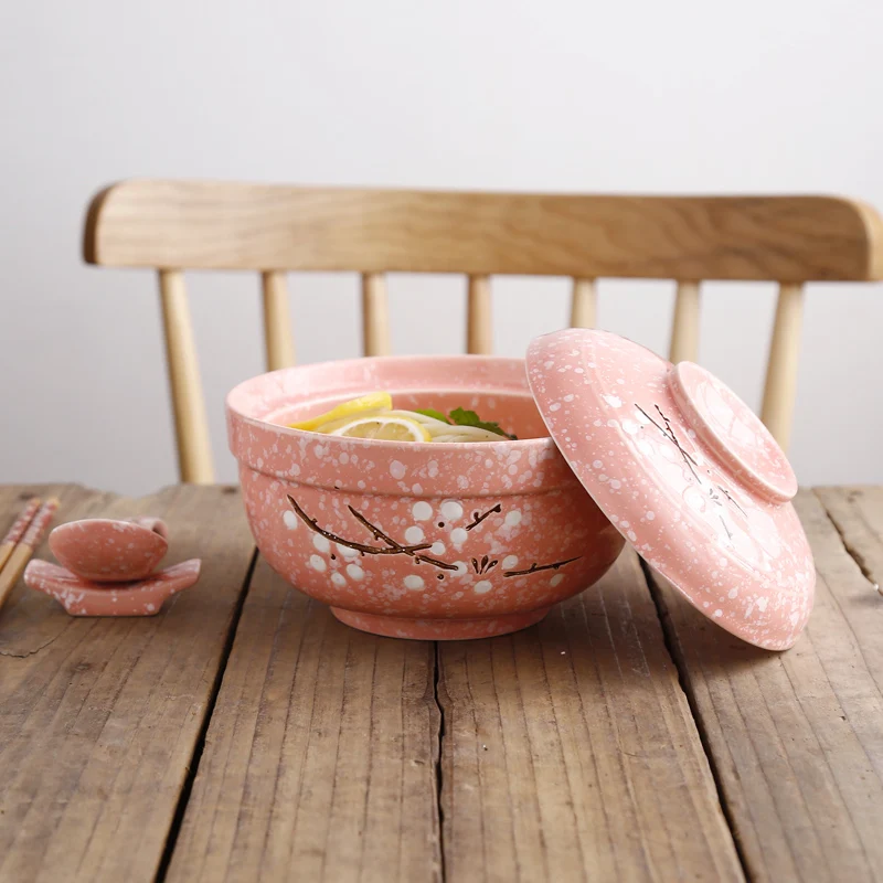 Wholesale snowflake pattern decoration porcelain ceramic soup bowl set with lid