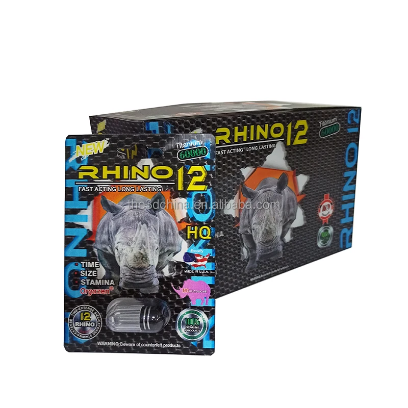 Custom Printed 3D Effect Rhino Style Pill Packing Plastic Display Card And 3D Lenticular Box