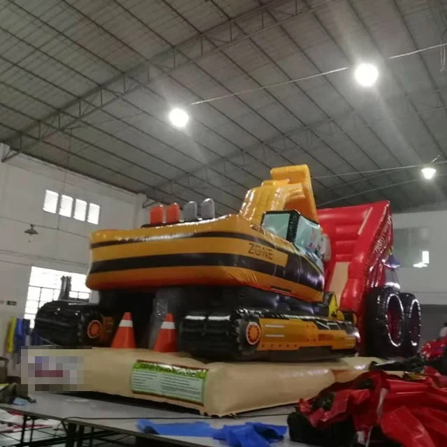 2022 New design China factory cheap kids excavator inflatable jumping slip slide for sale