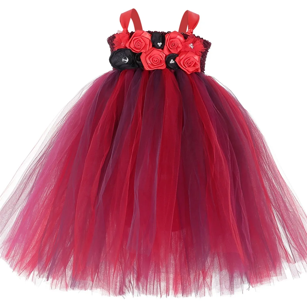 Модный Детский костюм с красными цветами, пушистая праздничная одежда для девочек, платье пачка на свадьбу для детей (62545807951)
