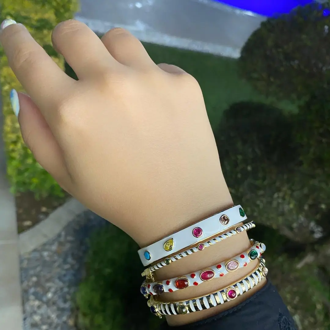  High Quality Colorful Rainbow Cubic Zirconia CZ Bracelet Cuff Bangle Jewelry for Women 2021