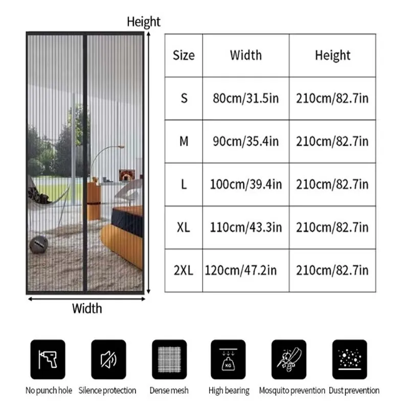 2024 New Magnetic Screen Door Curtain Anti-Mosquito Net Fly Insect Screen Mesh Automatic Closing 5 Size Easy Installation 1PC