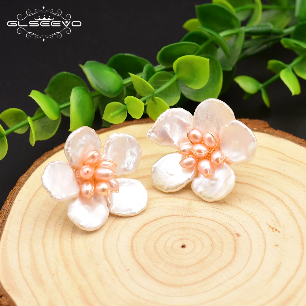 Flower Stud Earrings 925 Sterling Silver Earrings For Women Natural Fresh Water Baroque Pearl Gifts Fine Jewelry