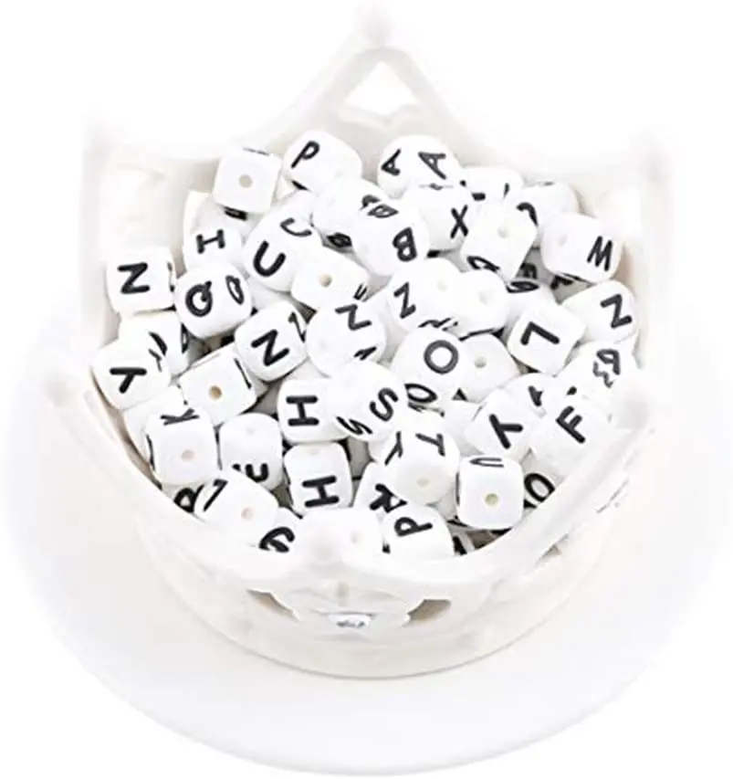 Wholesale 12mm Print Custom Silicone Bead Teething Chew BPA Free Baby Silicone Letter Beads