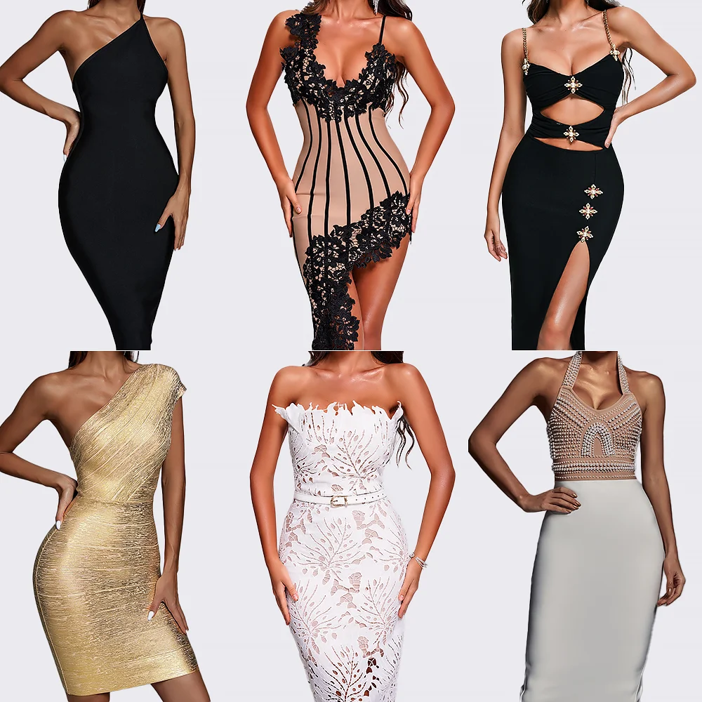 Wholesale Private Label Elegant Sexy Ladies Bodycon Bandage Party Cocktail Dress for Women
