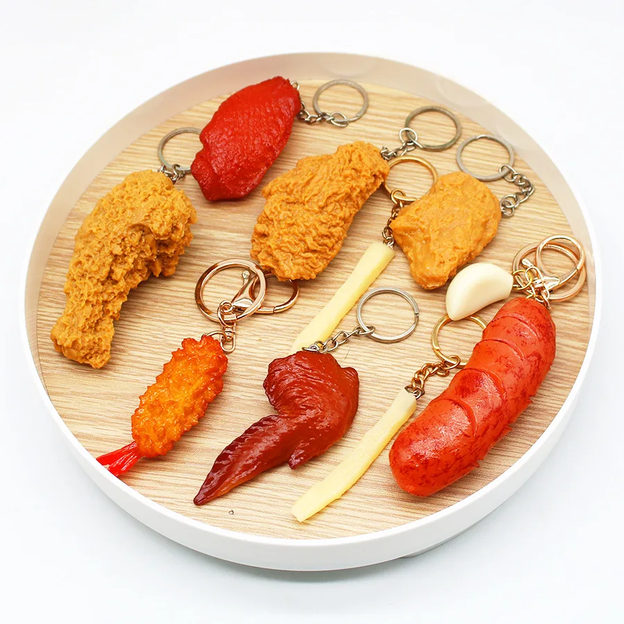 Simulation Food Key Ring French Fries Chicken Nuggets Key Chains Fried Leg Wing Keychain