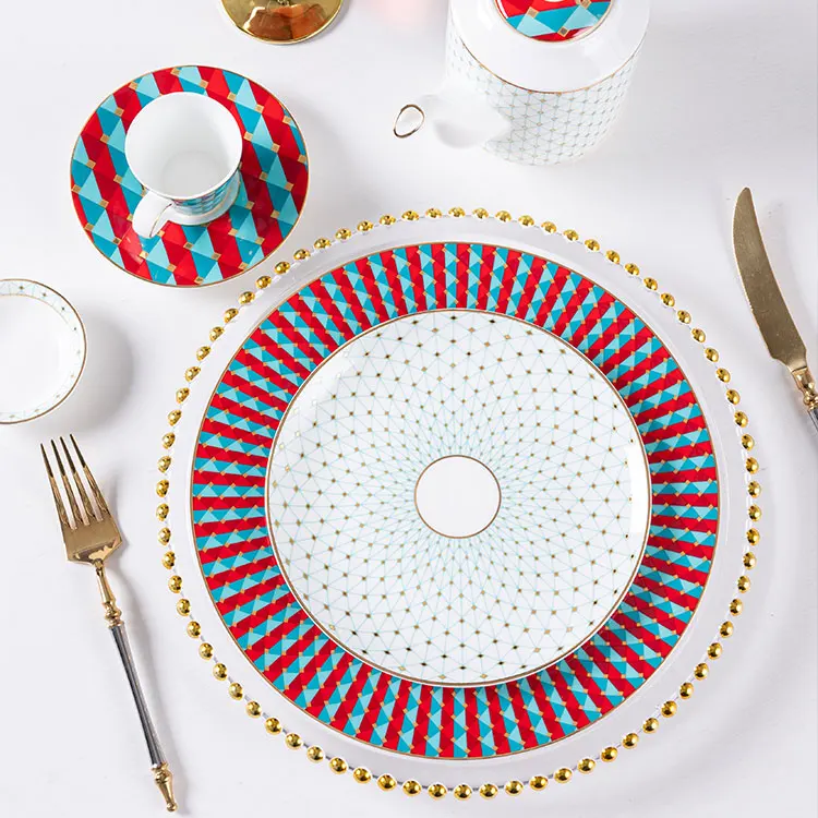 P&T horeca custom bone china decal 8 inch coupe plate modern hotel dinnerware luxury porcelain dinner plates