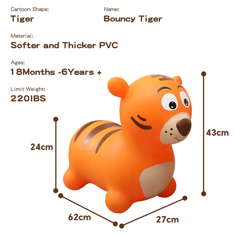 Phthalate Free PVC Inflatable Soft Play Bouncy Tiger Animal Hopper Bouncy Animal Hopper For Toddlers