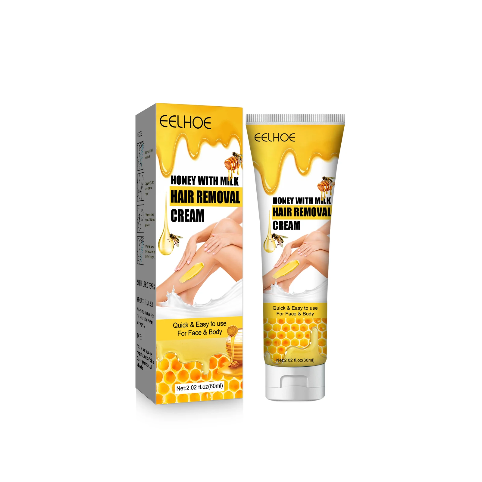 60ml Honey Milk Hair Removal Cream Painless Underarm Legs Bikini Line Shaving Hair Remove Summer Smooth Quick Easy to Use Care