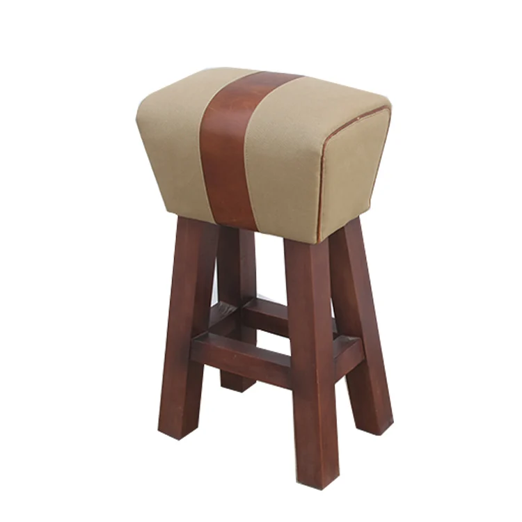  Винтажный кожаный парусиновый стул в стиле лофт с деревянными ножками для гостиной