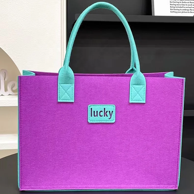 Wholesale Large Capacity Single Shoulder Shopping Felt Gift Bag With Patterns Custom Logo Felt Tote Bag