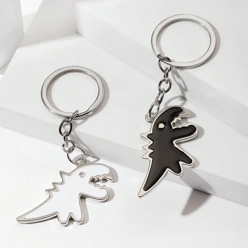 Factory Wholesale Custom Metal Key Chain Cartoon Cute Dinosaur Shape Key Chains Keyring Printing Metal Keyring For Gifts