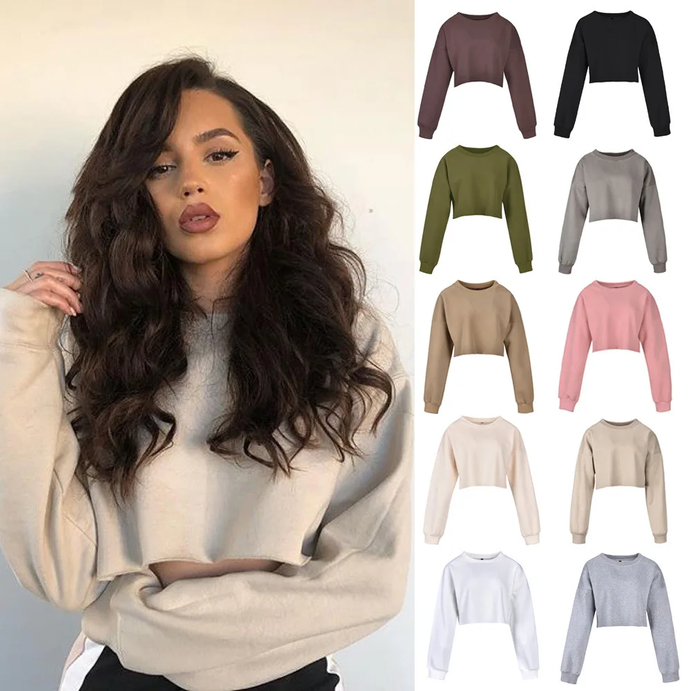 Wholesale High Quality Best Price Custom Hot Sell Lady Long Sleeve Hoodies Women sweatshirts Pullover Crop Hoodies