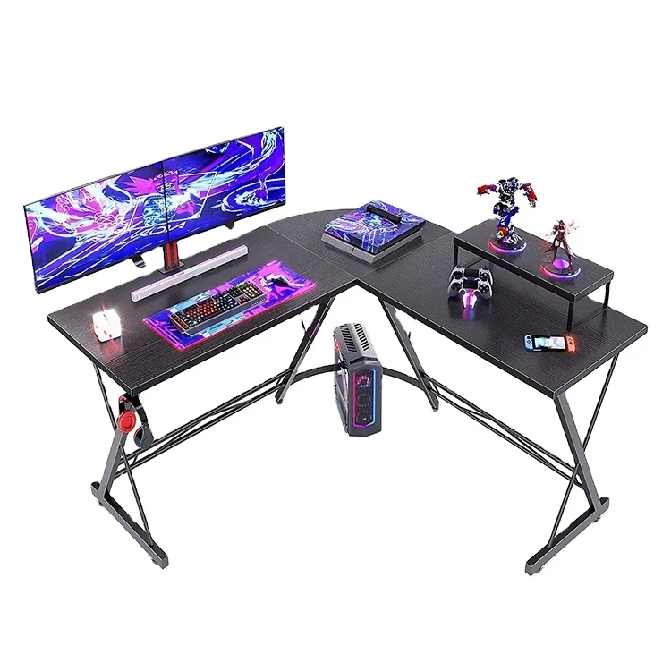 Rounded corner design Safety computer table Large Desktop L - shaped Black E-sports Gaming table
