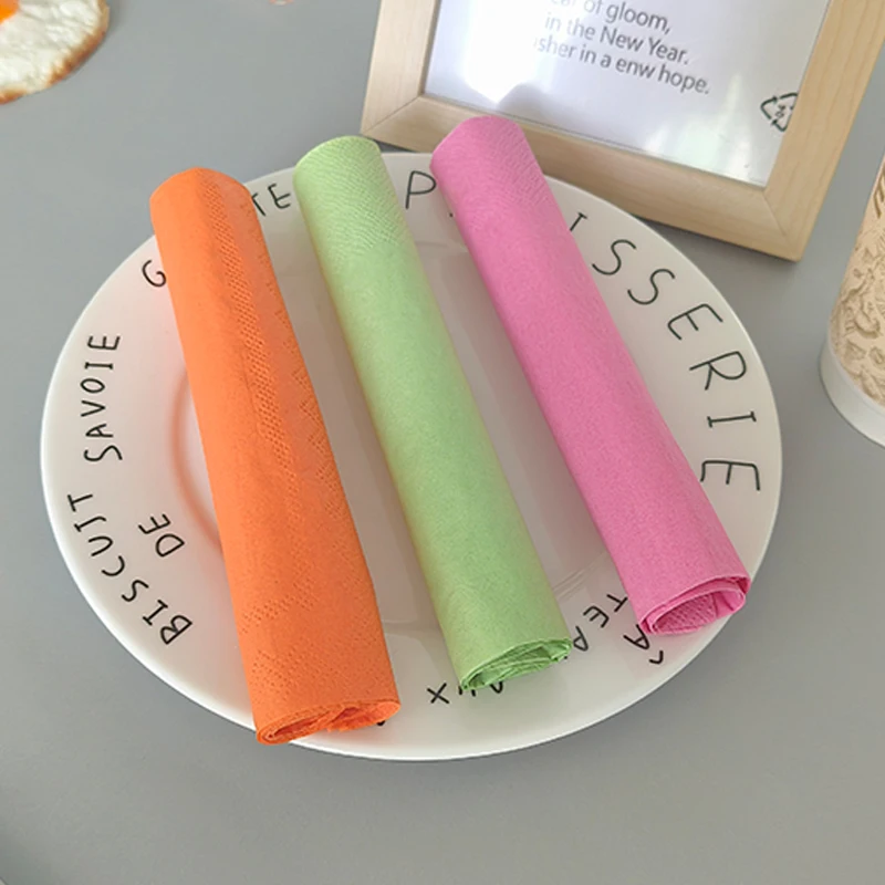 Colored Dinner Napkins in Pink 2-Ply Virgin Wood Pulp Foldable Serviettes FSC Certified Pink color Colored Dinner Napkins
