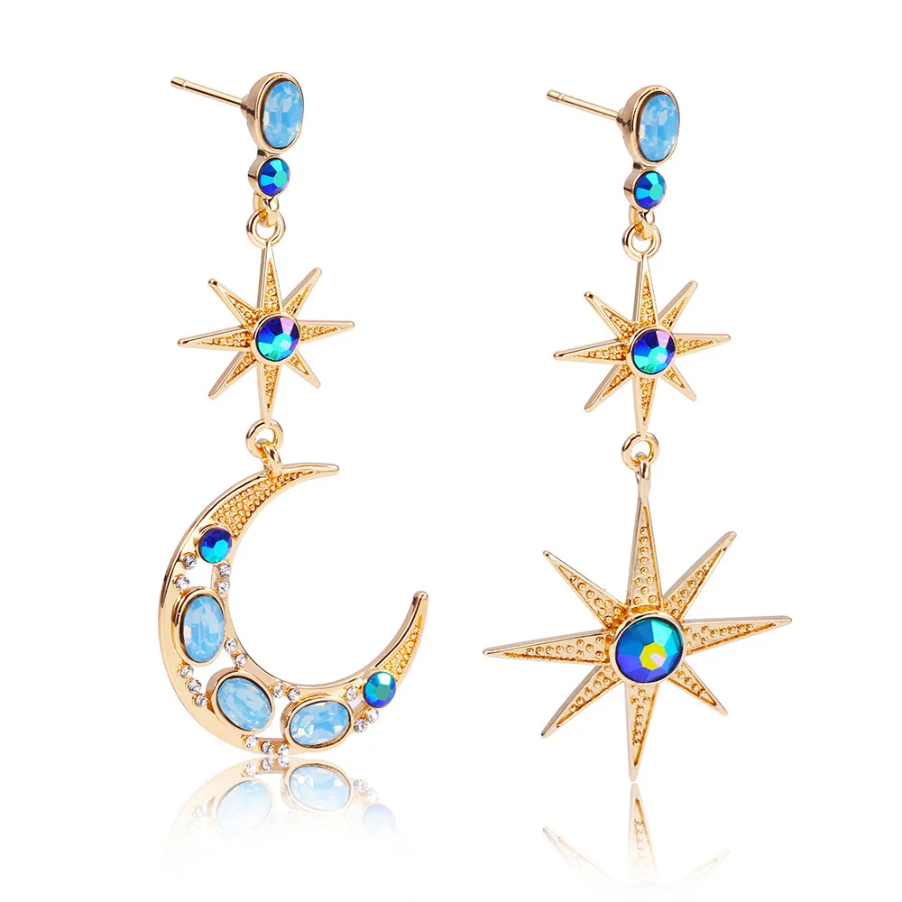 Celestial Moon & Star Drop 14K Gold Plated Long Earrings Dainty Fashion Earrings for Women Jewelry