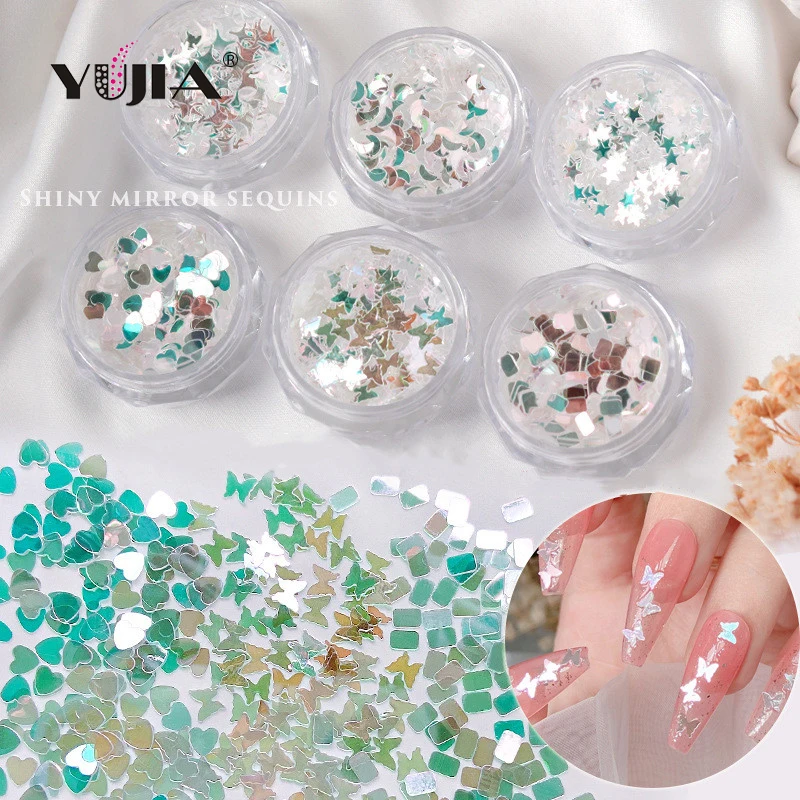 Nail art decoration Thin glitter mirror shining silver pentagram love reflective nail glitter