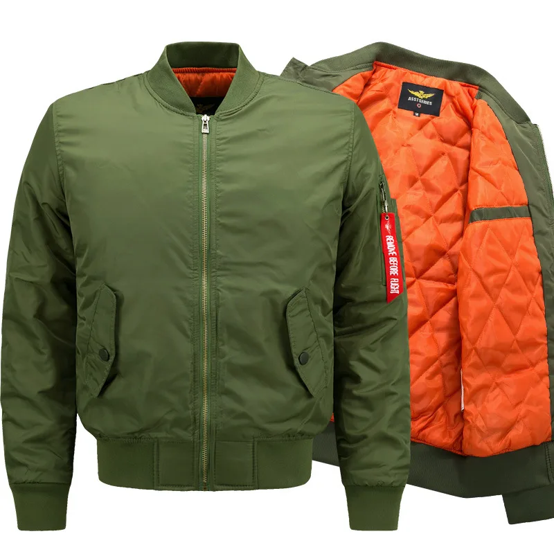 High Quality Wholesale Winter Windbreaker Warm Coat Orange Lining Army Green Quilted Blank Airforce Bomber Jacket