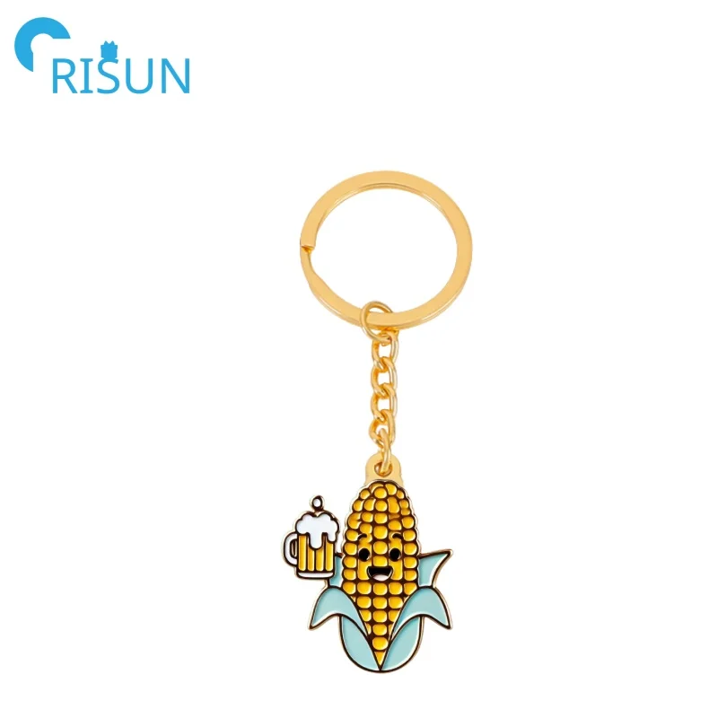 Manufacture Metal Glitter Corn Strip Key Chain Llavero Custom Golden Ear of Corn Corncob Keyring Tasty Gold Corn Enamel Keychain