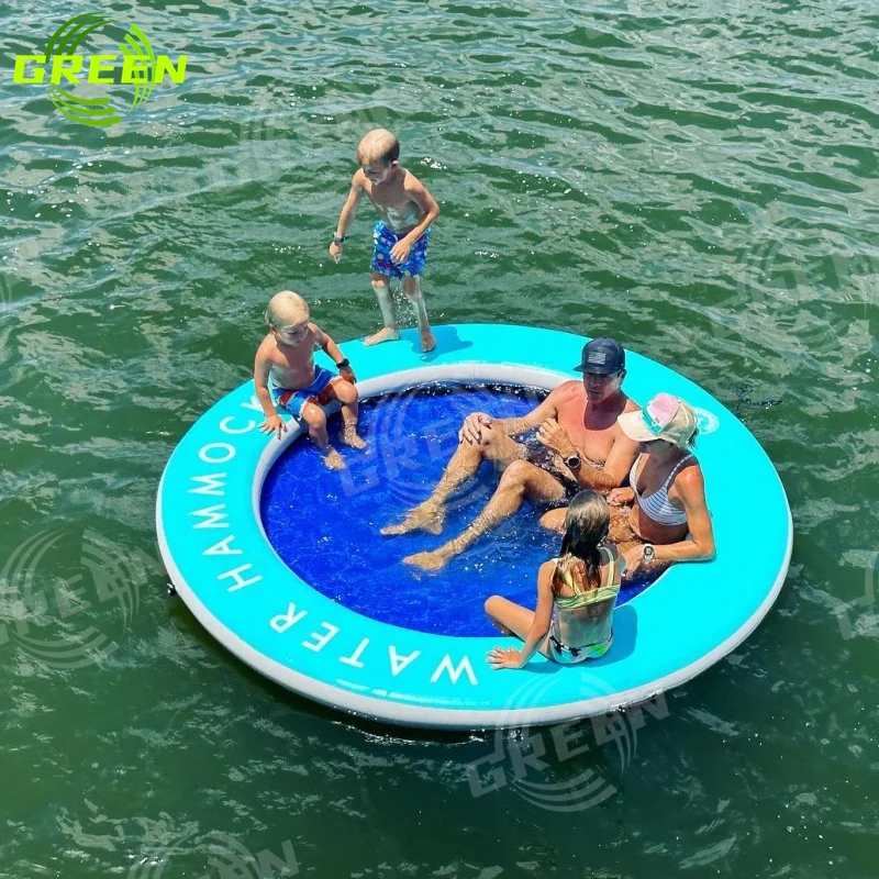 Green inflatable water hammock pool floating dock square hammock