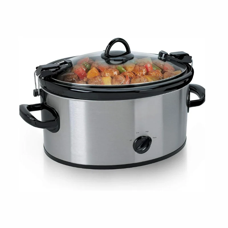 HOTDEAL Slow Cooker: Manual Control, Dishwasher-Safe Stoneware | Polished Stainless Steel Exterior | Recipes Included