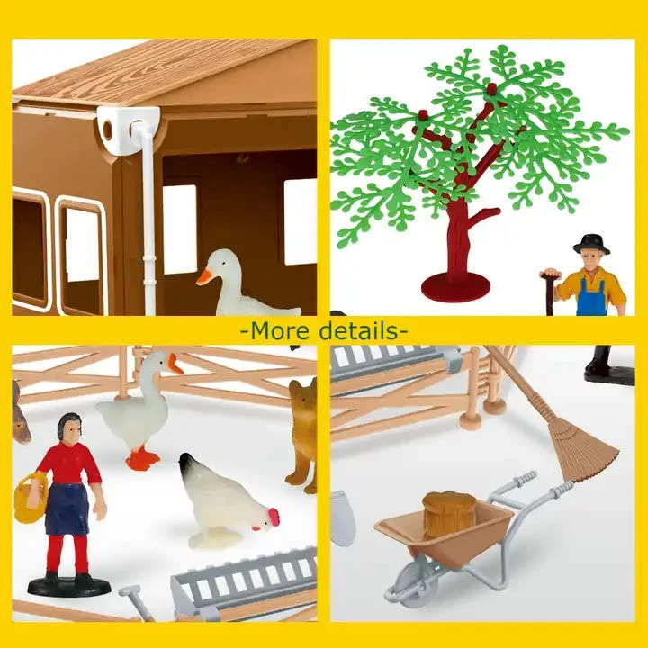 54PCS Pretend Play Scene Model Miniature Farm Animal Barn Toy Kid For Toddlers