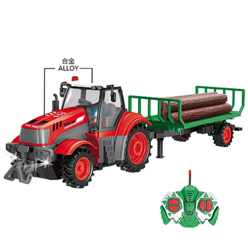 Фермерский грузовик с дистанционным управлением RC TractorToys подсветкой и звуком деревянным погрузчиком масштаб 1/24 трактор из сплава игрушечные машинки