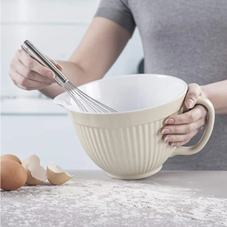 2 Ltr 20cm Cream White Melamine Batter Jug Bowl With Spout & Handle