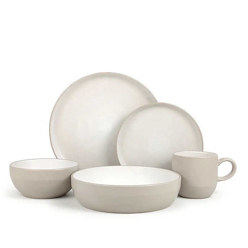 6 Person Ceramic Royal 2 Tone Luxury Dinnerware Luxury Round Dinner Set