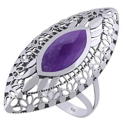 Stunning Jali Design Pattern Around Larimar Marquise Shape 925 Sterling Solid Silver Ring Eternity Vermeil Fine Rings