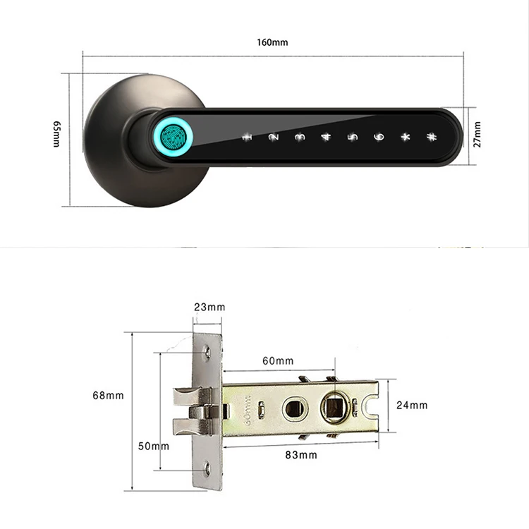 Fingerprint Smart Key Electronics Security Bedroom Home Tuya Handle Wood Door Lock