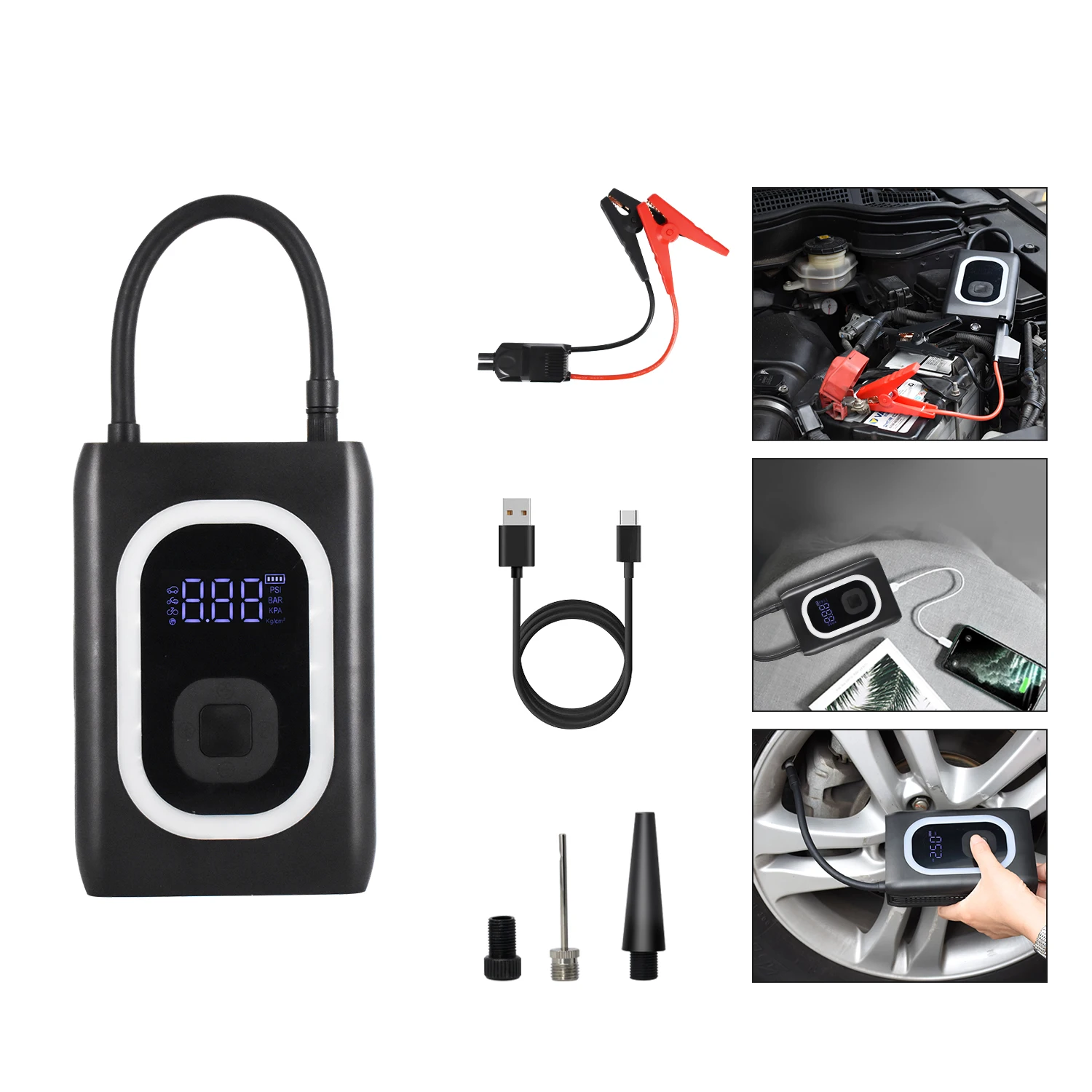 AP06 Car Battery  Emergency Jump Starter Air Pump Air Compressor for Car Motorcycle Tire Inflating and Cylinder Diameter 15 mm