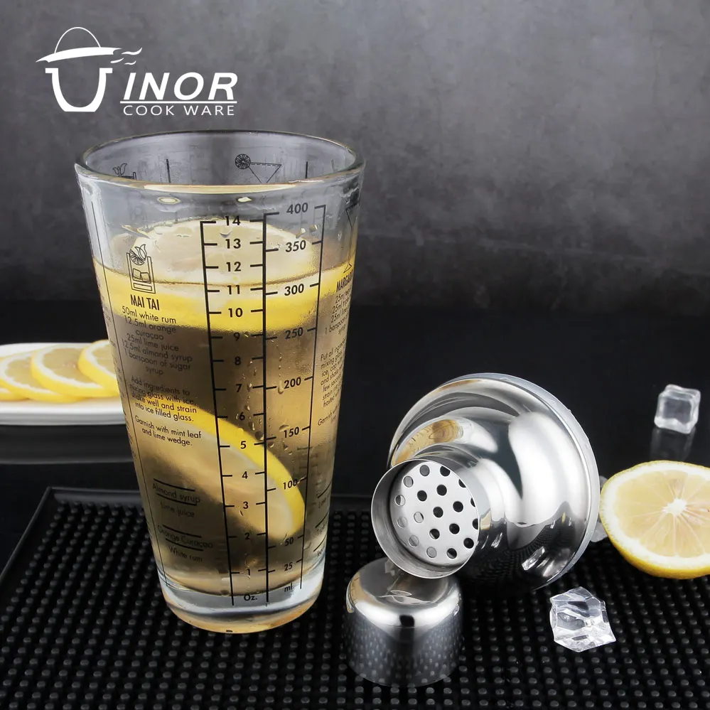 factory direct bar accessories martini shaker stainless steel glass cocktail shaker with scale