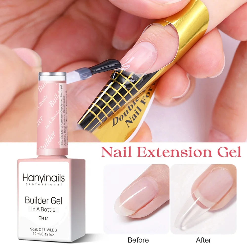 Hanyinails factory OEM Gel Nail Extension Soft White Clear Pink Nude Tan brush on Builder in the bottle Construction Gel