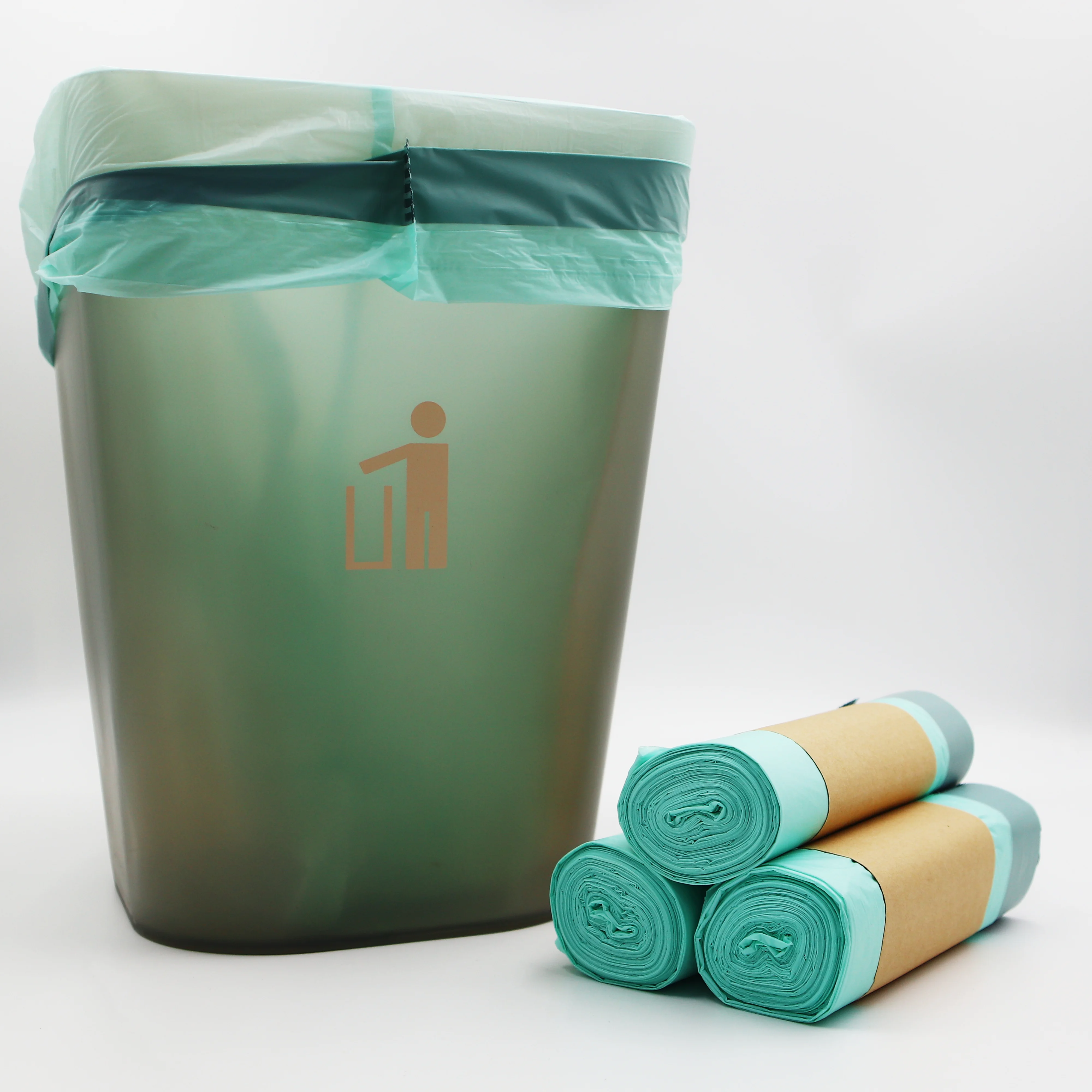 Factory Customization Strong cornstarch PLA compostable bin bags Household Trash Garbage Bags With Drawstring