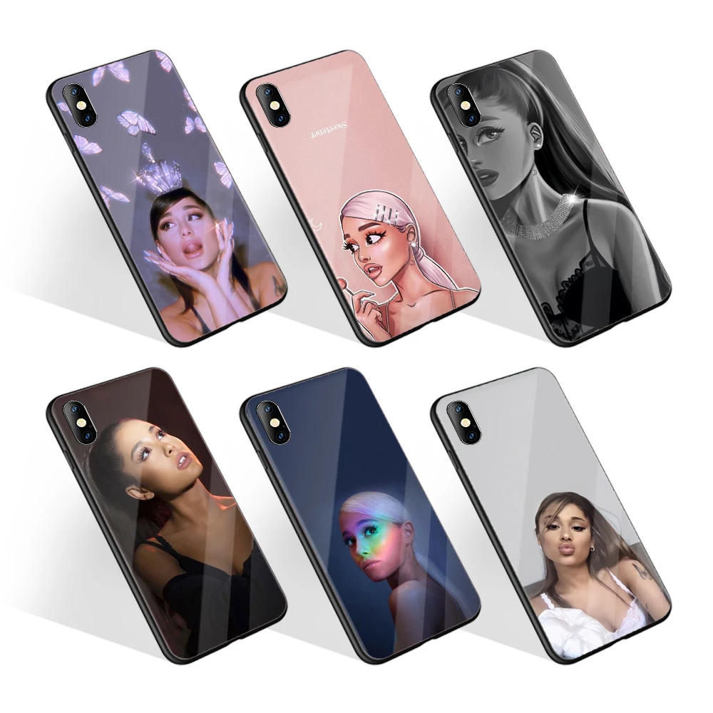 Online Celebrity Custom Color Cheap Price Ariana Grande Tempered Glass Phone Case For iPhone 11 Pro Max For Huawei P40 Lite