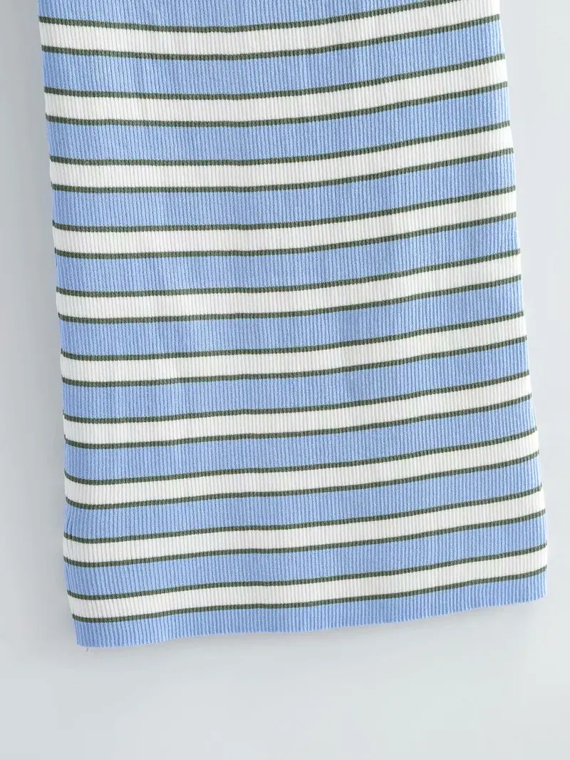 
Womens Knitted Straight Skirts Stripe Basic Ladies High Waist Elastic Band Midi Skirt Streetwear 