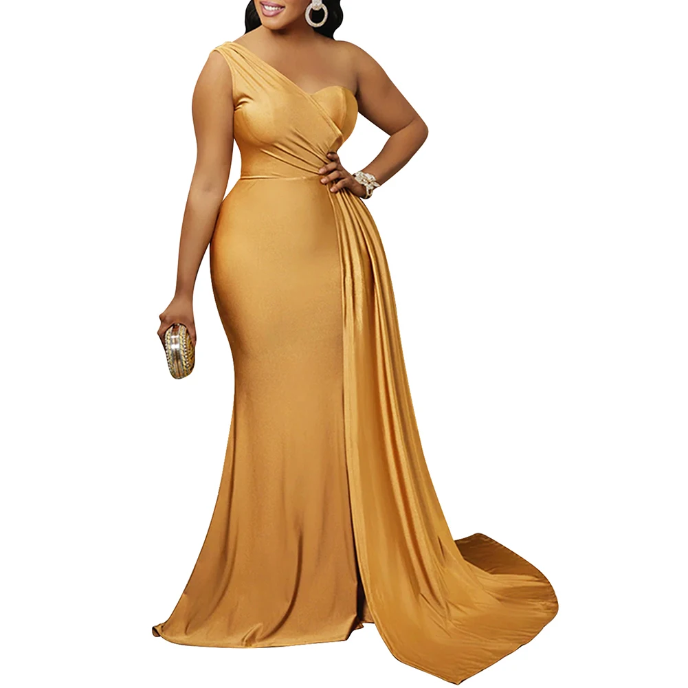 Women One-shoulder High Split Sexy Dinner Dress Elegant Long Maxi Prom Party Dresses