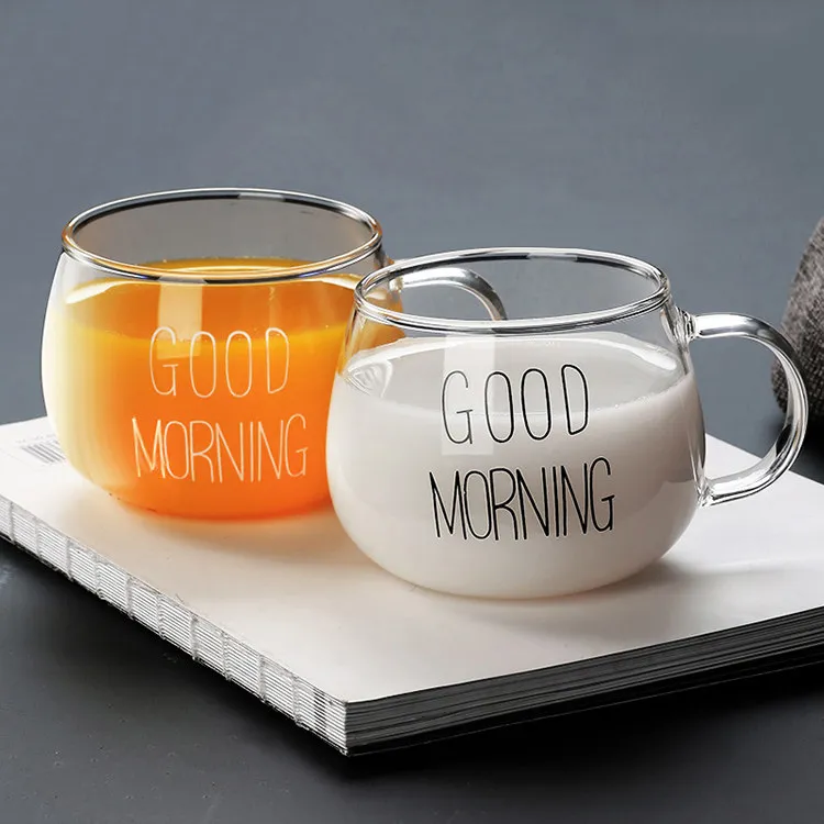 Clear Borosilicate Cereal Milk Cup Reusable Floral Tea Cups Coffe Glass Coffee Mug